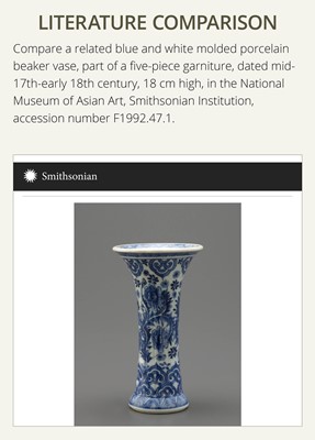 Lot 27 - A BLUE AND WHITE FLUTED AND MOLDED BEAKER VASE, KANGXI PERIOD