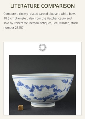 Lot 174 - A CARVED BLUE AND WHITE ‘FLORAL’ BOWL, TRANSITIONAL PERIOD, FROM THE HATCHER CARGO