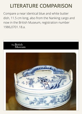 Lot 177 - A BLUE AND WHITE BUTTER DISH AND COVER, QIANLONG PERIOD, FROM THE NANKING CARGO
