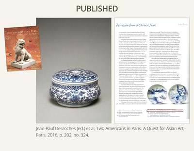 Lot 24 - A RARE BLUE AND WHITE BOMBÉ ‘XIANG’ CENSER AND COVER, TRANSITIONAL PERIOD, FROM THE HATCHER CARGO