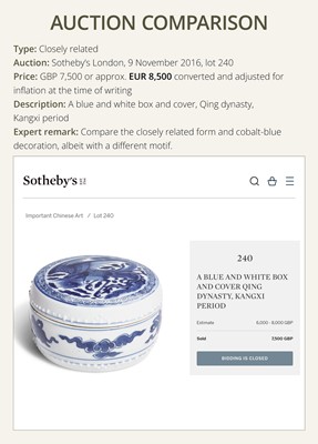 Lot 168 - A BLUE AND WHITE ‘MYTHICAL BEASTS AND HUNDRED BOYS’ DRUM-FORM BOX AND COVER, KANGXI PERIOD