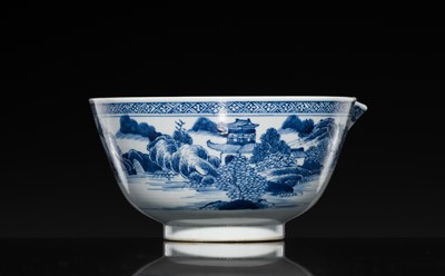 Lot 178 - A BLUE AND WHITE LARGE BOWL-SHAPED JUG, QIANLONG PERIOD, FROM THE NANKING CARGO