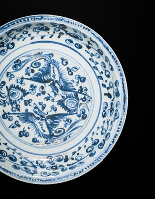 Lot 160 - A BLUE AND WHITE ‘PHOENIX’ DISH, MING DYNASTY