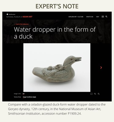 Lot 41 - A CELADON GLAZED ‘DUCK’ WATER DROPPER, KOREA, 19TH-20TH CENTURY OR EARLIER