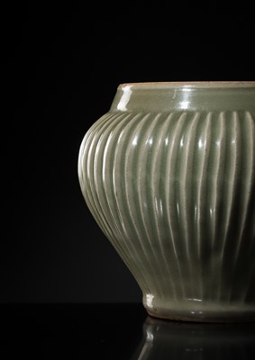 Lot 12 - A LONGQUAN CELADON ‘HUNDRED RIB’ JAR, GUAN, LATE YUAN-EARLY MING DYNASTY
