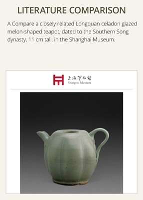 Lot 7 - A RARE LONGQUAN CELADON MELON-FORM TEAPOT, SOUTHERN SONG-YUAN DYNASTY