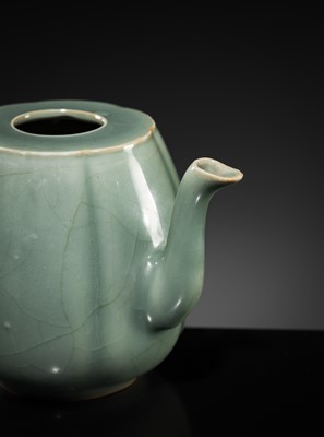 Lot 7 - A RARE LONGQUAN CELADON MELON-FORM TEAPOT, SOUTHERN SONG-YUAN DYNASTY