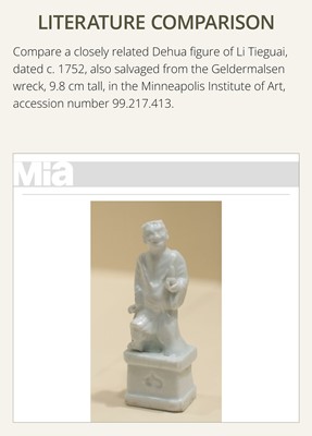 Lot 33 - A RARE GROUP OF SEVEN DEHUA GLAZED FIGURES OF THE DAOIST IMMORTALS, BAXIAN, QIANLONG PERIOD, FROM THE NANKING CARGO