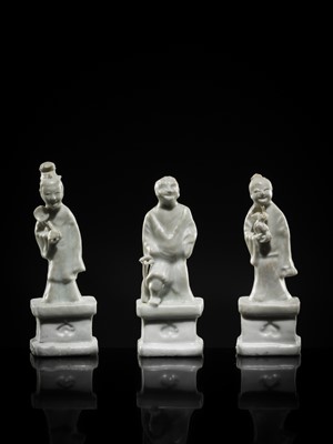 Lot 33 - A RARE GROUP OF SEVEN DEHUA GLAZED FIGURES OF THE DAOIST IMMORTALS, BAXIAN, QIANLONG PERIOD, FROM THE NANKING CARGO