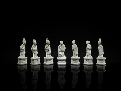 Lot 33 - A RARE GROUP OF SEVEN DEHUA GLAZED FIGURES OF THE DAOIST IMMORTALS, BAXIAN, QIANLONG PERIOD, FROM THE NANKING CARGO