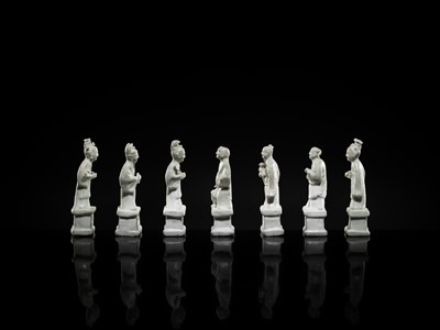 Lot 33 - A RARE GROUP OF SEVEN DEHUA GLAZED FIGURES OF THE DAOIST IMMORTALS, BAXIAN, QIANLONG PERIOD, FROM THE NANKING CARGO