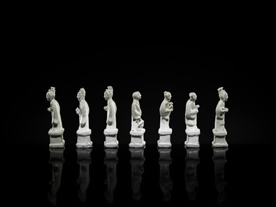 Lot 33 - A RARE GROUP OF SEVEN DEHUA GLAZED FIGURES OF THE DAOIST IMMORTALS, BAXIAN, QIANLONG PERIOD, FROM THE NANKING CARGO