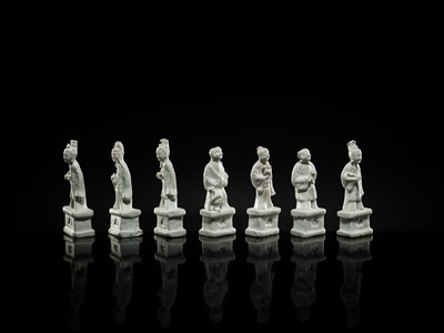 Lot 33 - A RARE GROUP OF SEVEN DEHUA GLAZED FIGURES OF THE DAOIST IMMORTALS, BAXIAN, QIANLONG PERIOD, FROM THE NANKING CARGO