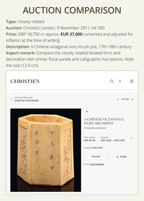 Lot 109 - A RARE HEPTAGONAL IVORY BRUSH POT, BITONG, EARLY QING DYNASTY