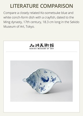 Lot 175 - A BLUE AND WHITE KOSOMETSUKE SHELL-FORM DISH, TIANQI PERIOD