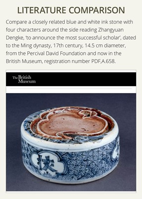 Lot 165 - A BLUE AND WHITE INKSTONE, LATE MING DYNASTY