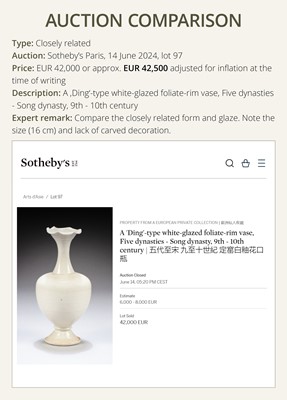 Lot 4 - A RARE DINGYAO CARVED ‘LOTUS’ FOLIATE-RIMMED VASE, HUAKOUPING, NORTHERN SONG-JIN DYNASTY