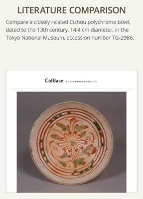 Lot 145 - A RARE CIZHOU POLYCHROME ‘CHRYSANTHEMUM’ BOWL, SONG-JIN DYNASTY