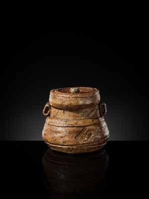 Lot 134 - A SHIGARAKI-WARE MIZUSASHI (FRESH WATER JAR), MOMOYAMA PERIOD