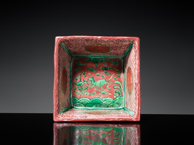 Lot 153 - A RARE KINRANDE SQUARE WATER JAR, MIZUSASHI, MING DYNASTY