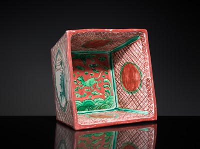 Lot 153 - A RARE KINRANDE SQUARE WATER JAR, MIZUSASHI, MING DYNASTY