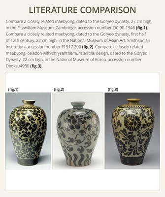 Lot 39 - AN UNDERGLAZE IRON-PAINTED AND CELADON-GLAZED ‘PEONY’ MAEBYONG, GORYEO DYNASTY, 12TH CENTURY