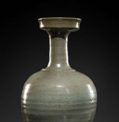 Lot 46 - A CELADON-GLAZED CERAMIC BOTTLE VASE, GORYEO DYNASTY