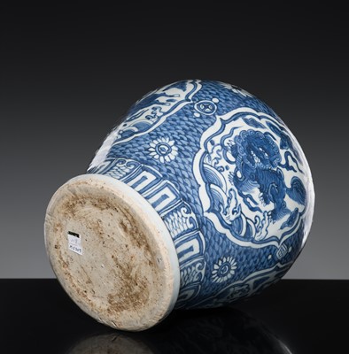 Lot 155 - A BLUE AND WHITE ‘FOUR AUSPICIOUS BEASTS’ BALUSTER JAR, MING DYNASTY