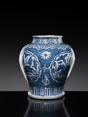 Lot 155 - A BLUE AND WHITE ‘FOUR AUSPICIOUS BEASTS’ BALUSTER JAR, MING DYNASTY