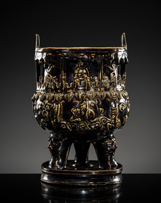 Lot 36 - AN ARCHAISTIC BROWN-GLAZED STONEWARE STEAMER (YAN), LATE MING TO EARLY QING DYNASTY