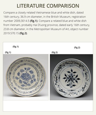Lot 38 - A LARGE ANNAM BLUE AND WHITE ‘FLORAL’ DISH, 16TH CENTURY