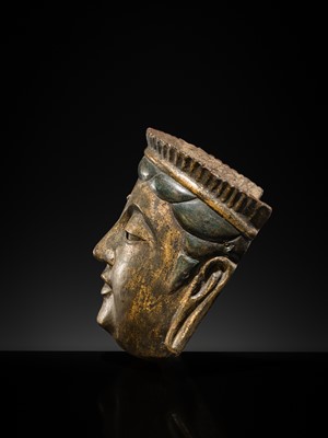 Lot 129 - A LACQUERED GILT-WOOD GYODO MASK OF A BODHISATTVA, GYODOMEN BOSATSU, MUROMACHI TO MOMOYAMA PERIOD