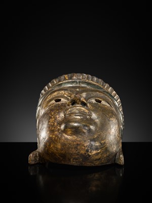 Lot 129 - A LACQUERED GILT-WOOD GYODO MASK OF A BODHISATTVA, GYODOMEN BOSATSU, MUROMACHI TO MOMOYAMA PERIOD