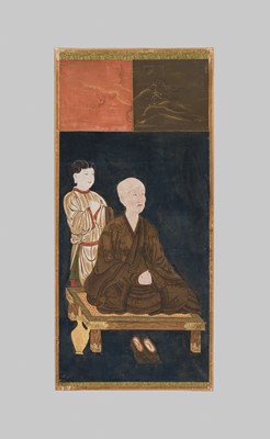 Lot 133 - A RARE SET OF PORTRAITS OF THE EIGHT PATRIARCHS OF SHINGON BUDDHISM, SHINGON DENJI HASSO, MUROMACHI PERIOD