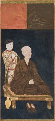 Lot 133 - A RARE SET OF PORTRAITS OF THE EIGHT PATRIARCHS OF SHINGON BUDDHISM, SHINGON DENJI HASSO, MUROMACHI PERIOD