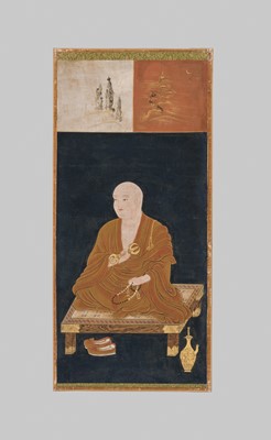 Lot 133 - A RARE SET OF PORTRAITS OF THE EIGHT PATRIARCHS OF SHINGON BUDDHISM, SHINGON DENJI HASSO, MUROMACHI PERIOD