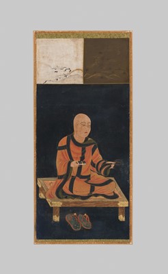 Lot 133 - A RARE SET OF PORTRAITS OF THE EIGHT PATRIARCHS OF SHINGON BUDDHISM, SHINGON DENJI HASSO, MUROMACHI PERIOD