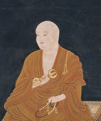 Lot 133 - A RARE SET OF PORTRAITS OF THE EIGHT PATRIARCHS OF SHINGON BUDDHISM, SHINGON DENJI HASSO, MUROMACHI PERIOD