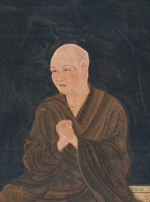 Lot 133 - A RARE SET OF PORTRAITS OF THE EIGHT PATRIARCHS OF SHINGON BUDDHISM, SHINGON DENJI HASSO, MUROMACHI PERIOD