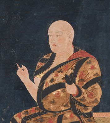 Lot 133 - A RARE SET OF PORTRAITS OF THE EIGHT PATRIARCHS OF SHINGON BUDDHISM, SHINGON DENJI HASSO, MUROMACHI PERIOD