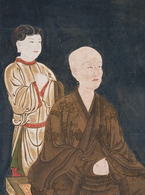 Lot 133 - A RARE SET OF PORTRAITS OF THE EIGHT PATRIARCHS OF SHINGON BUDDHISM, SHINGON DENJI HASSO, MUROMACHI PERIOD