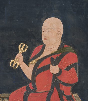 Lot 133 - A RARE SET OF PORTRAITS OF THE EIGHT PATRIARCHS OF SHINGON BUDDHISM, SHINGON DENJI HASSO, MUROMACHI PERIOD