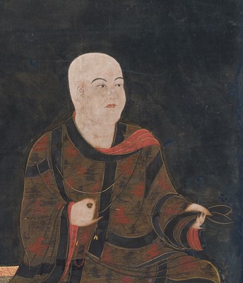 Lot 133 - A RARE SET OF PORTRAITS OF THE EIGHT PATRIARCHS OF SHINGON BUDDHISM, SHINGON DENJI HASSO, MUROMACHI PERIOD
