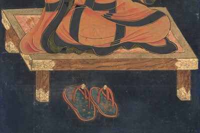 Lot 133 - A RARE SET OF PORTRAITS OF THE EIGHT PATRIARCHS OF SHINGON BUDDHISM, SHINGON DENJI HASSO, MUROMACHI PERIOD