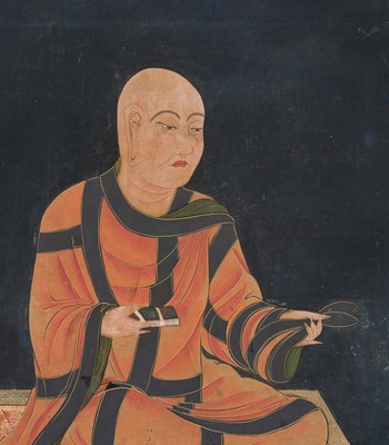 Lot 133 - A RARE SET OF PORTRAITS OF THE EIGHT PATRIARCHS OF SHINGON BUDDHISM, SHINGON DENJI HASSO, MUROMACHI PERIOD