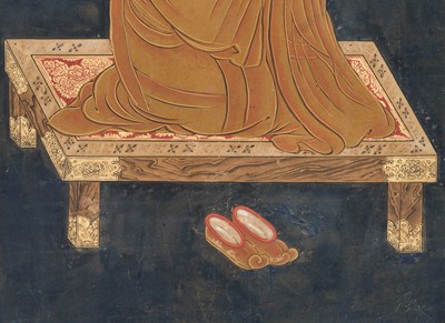 Lot 133 - A RARE SET OF PORTRAITS OF THE EIGHT PATRIARCHS OF SHINGON BUDDHISM, SHINGON DENJI HASSO, MUROMACHI PERIOD