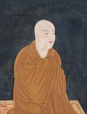 Lot 133 - A RARE SET OF PORTRAITS OF THE EIGHT PATRIARCHS OF SHINGON BUDDHISM, SHINGON DENJI HASSO, MUROMACHI PERIOD