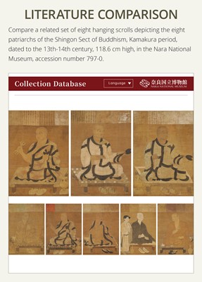 Lot 133 - A RARE SET OF PORTRAITS OF THE EIGHT PATRIARCHS OF SHINGON BUDDHISM, SHINGON DENJI HASSO, MUROMACHI PERIOD