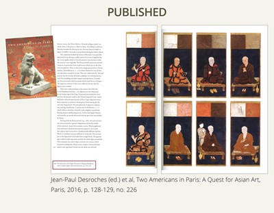 Lot 133 - A RARE SET OF PORTRAITS OF THE EIGHT PATRIARCHS OF SHINGON BUDDHISM, SHINGON DENJI HASSO, MUROMACHI PERIOD