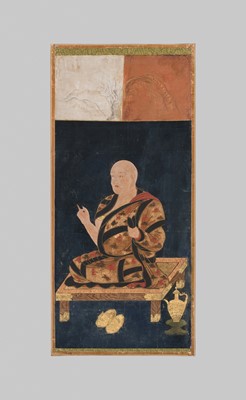 Lot 133 - A RARE SET OF PORTRAITS OF THE EIGHT PATRIARCHS OF SHINGON BUDDHISM, SHINGON DENJI HASSO, MUROMACHI PERIOD